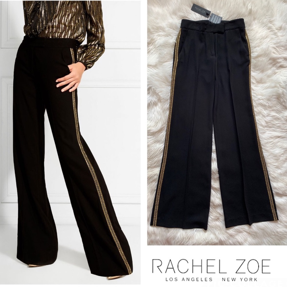 New! RACHEL ZOE Canyon Gold Embroidered Wide Pants